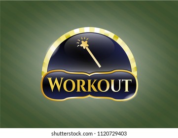  Shiny emblem with magic stick icon and Workout text inside