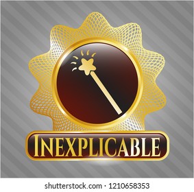  Shiny emblem with magic stick icon and Inexplicable text inside