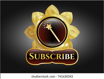  Shiny emblem with magic stick icon and Subscribe text inside
