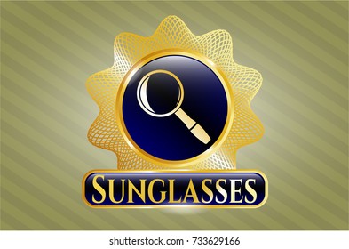  Shiny emblem with magnifying glass icon and Sunglasses text inside