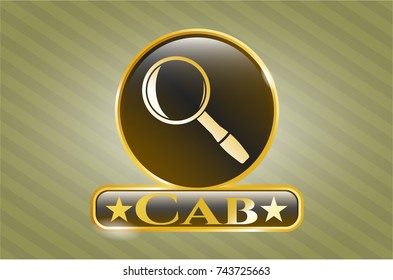  Shiny emblem with magnifying glass icon and Cab text inside