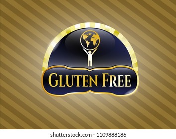  Shiny emblem with man lifting world icon and Gluten Free text inside