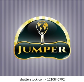  Shiny emblem with man lifting world icon and Jumper text inside