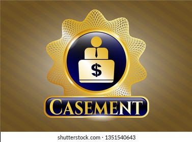  Shiny emblem with man working on computer icon and Casement text inside
