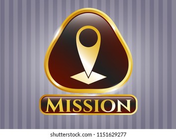  Shiny emblem with map pointer icon and Mission text inside