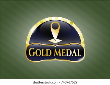  Shiny emblem with map pointer icon and Gold Medal text inside