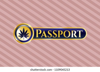   Shiny emblem with marijuana leaf icon and Passport text inside
