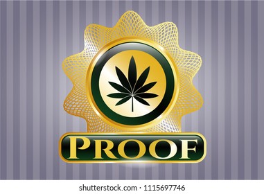  Shiny emblem with marijuana leaf icon and Proof text inside