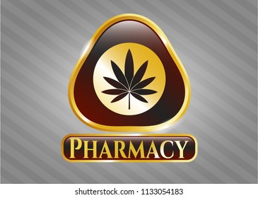  Shiny emblem with marijuana leaf icon and Pharmacy text inside