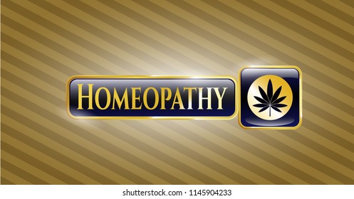  Shiny emblem with marijuana leaf icon and Homeopathy text inside
