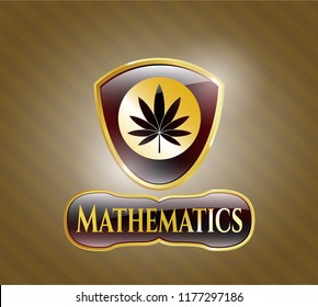  Shiny emblem with marijuana leaf icon and Mathematics text inside