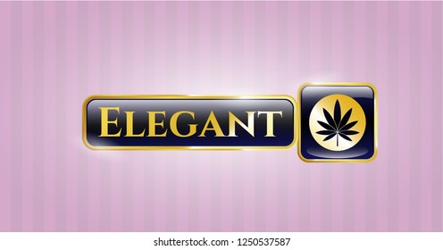  Shiny emblem with marijuana leaf icon and Elegant text inside