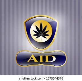  Shiny emblem with marijuana leaf icon and Aid  text inside