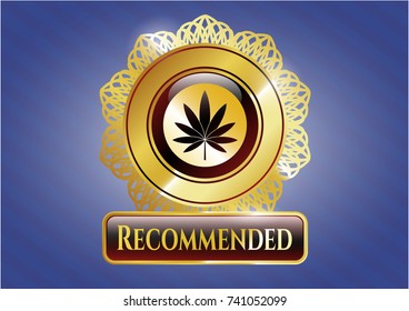  Shiny emblem with marijuana leaf icon and Recommended text inside