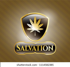  Shiny emblem with marijuana leaf, weed icon and Salvation text inside