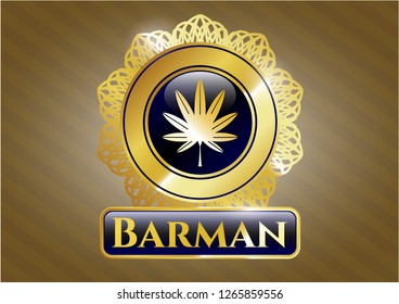  Shiny emblem with marijuana leaf, weed icon and Barman text inside