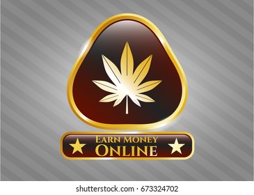  Shiny emblem with Marijuana leaf (weed) icon and Earn Money Online text inside