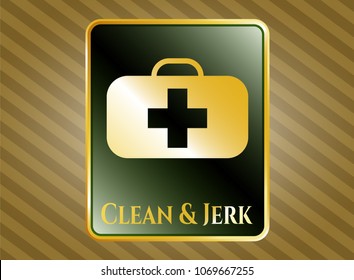  Shiny emblem with medical briefcase icon and Clean & Jerk text inside