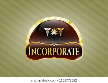  Shiny emblem with medicinal weed icon and Incorporate text inside