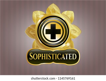  Shiny emblem with medicine icon and Sophisticated text inside