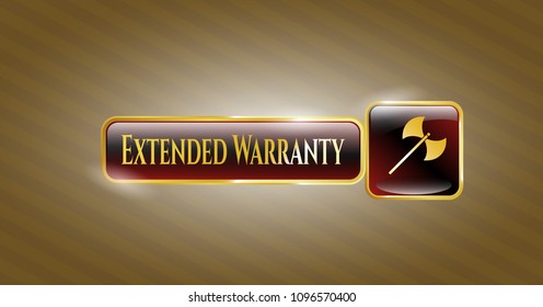   Shiny emblem with medieval axe icon and Extended Warranty text inside
