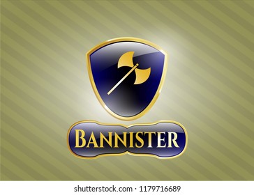  Shiny emblem with medieval axe icon and Bannister text inside