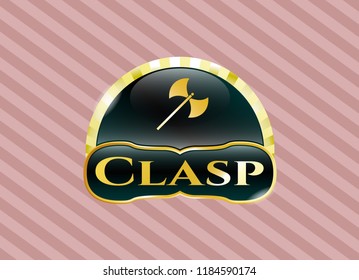  Shiny emblem with medieval axe icon and Clasp text inside