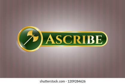  Shiny emblem with medieval axe icon and Ascribe text inside