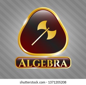  Shiny emblem with medieval axe icon and Algebra text inside