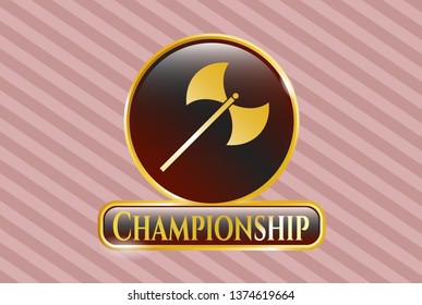  Shiny emblem with medieval axe icon and Championship text inside