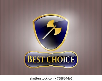  Shiny emblem with medieval axe icon and Best Choice text inside