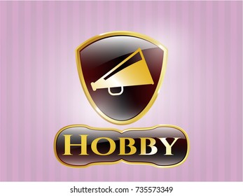  Shiny emblem with megaphone icon and Hobby text inside