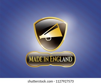  Shiny emblem with megaphone icon and Made in England text inside