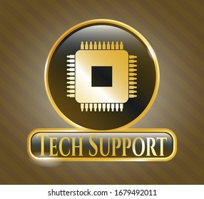  Shiny emblem with microchip, microprocessor icon and Tech Support text inside