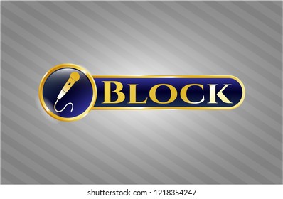  Shiny emblem with microphone icon and Block text inside