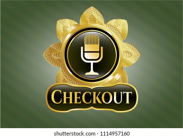  Shiny emblem with microphone icon and Checkout text inside