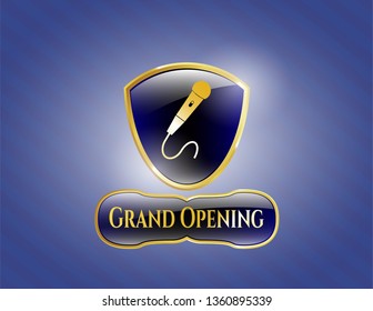  Shiny emblem with microphone icon and Grand Opening text inside