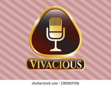  Shiny emblem with microphone icon and Vivacious text inside