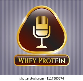  Shiny emblem with microphone icon and Whey Protein text inside