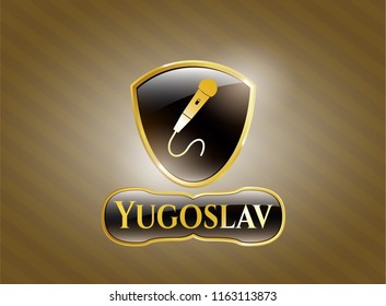  Shiny emblem with microphone icon and Yugoslav text inside