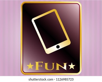  Shiny emblem with mobile phone icon and Fun text inside