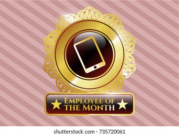  Shiny emblem with mobile phone icon and Employee of the Month text inside