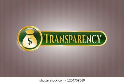  Shiny emblem with money bag icon and Transparency text inside