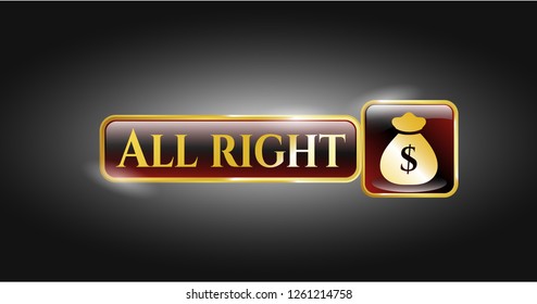  Shiny emblem with money bag icon and All right text inside