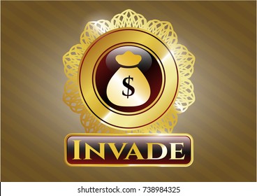  Shiny emblem with money bag icon and Invade text inside