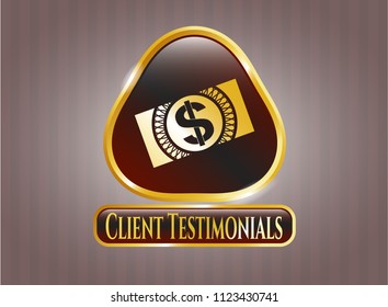  Shiny emblem with money, dollar bill icon and Client Testimonials text inside