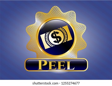  Shiny emblem with money, dollar bill icon and Peel text inside
