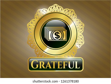  Shiny emblem with money icon and Grateful text inside