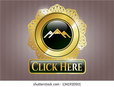  Shiny emblem with mountain icon and Click Here text inside