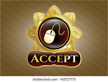  Shiny emblem with mouse icon and Accept text inside